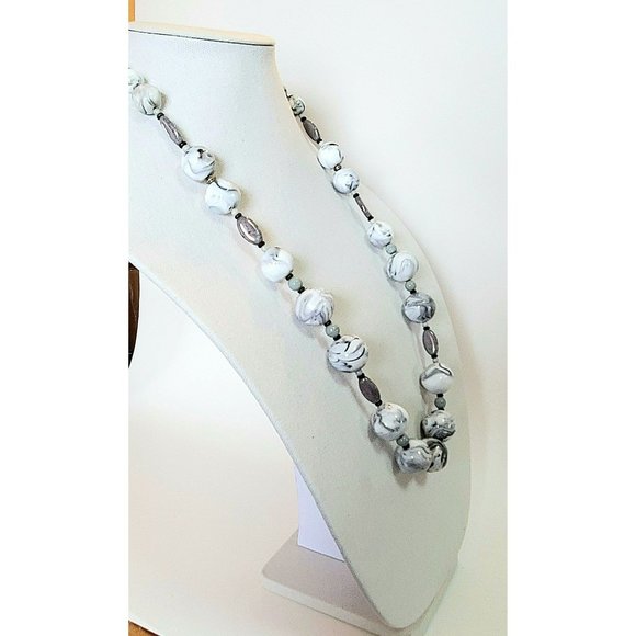 Vintage Miriam Haskell Couture Designer Black and White Marble Swirl Beaded Neck - Picture 7 of 13